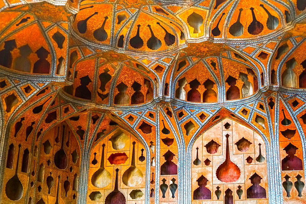 Ceiling of The Music Hall of Ali Qapu Palace with early acoustic design, Ali Qapu Palace, Isfahan, Iran, Middle East