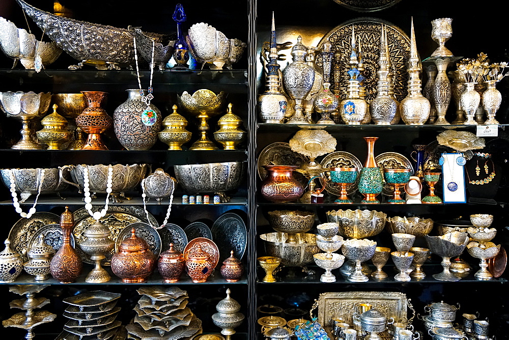 Metalwork for sale, Grand Bazaar, Isfahan, Iran