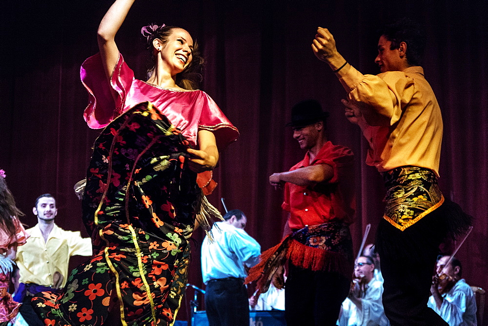 Members of the Hungarian Folk Ensemble and Orchestra performing a Hungarian gypsy folk dance, Budapest, Hungary, Europe