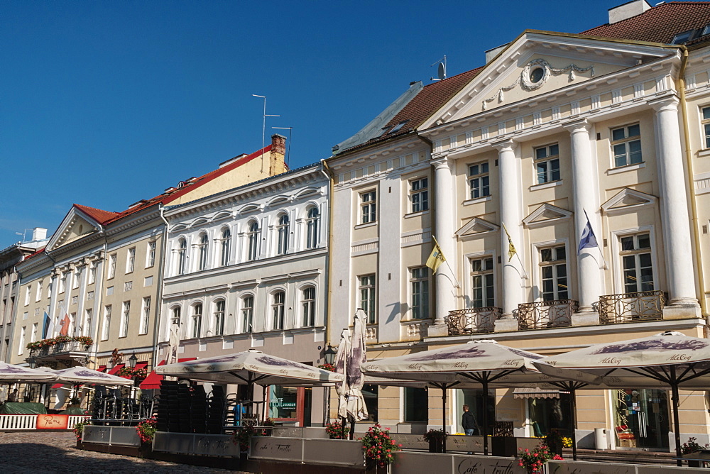 Neo-classical building facades, Town Hall Square, Tartu, Estonia, Europe