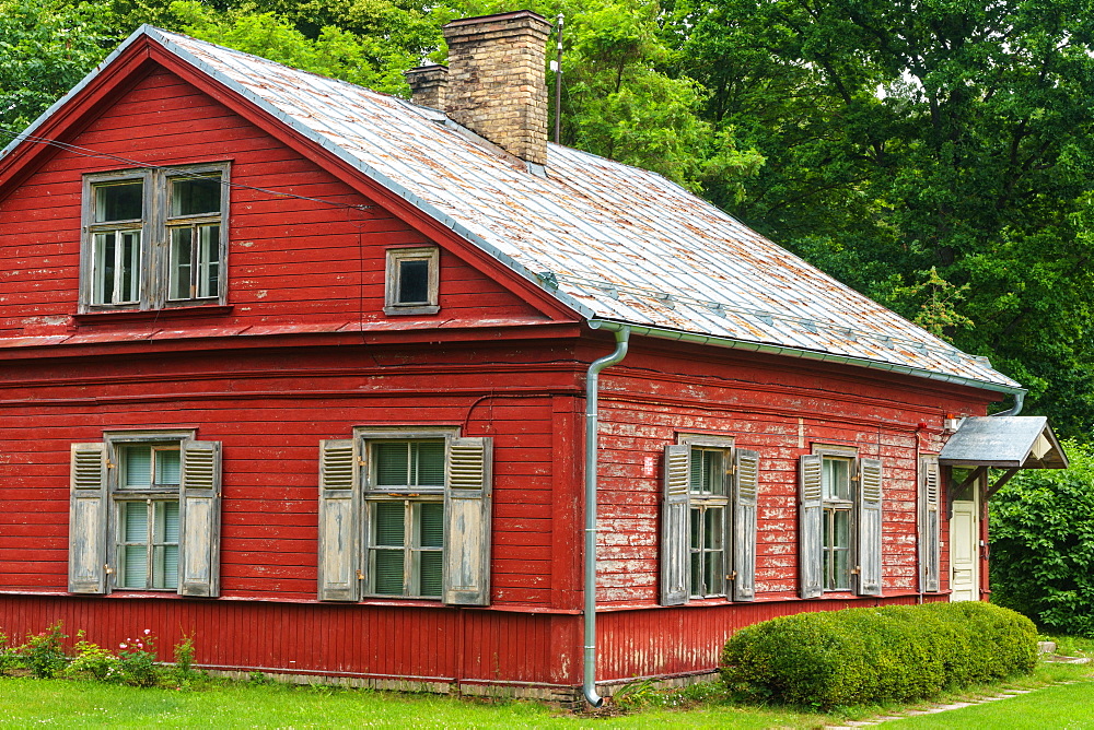 Old 19th century wooden family house, Latvian Ethnographic Open Air Museum, Riga, Latvia, Europe