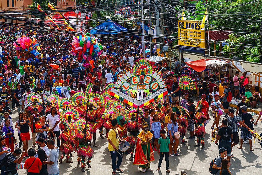 Lezo Tribe leading a procession at the annual Ati-Atihan Festival, Kalibo Island, Philippines, Southeast Asia, Asia