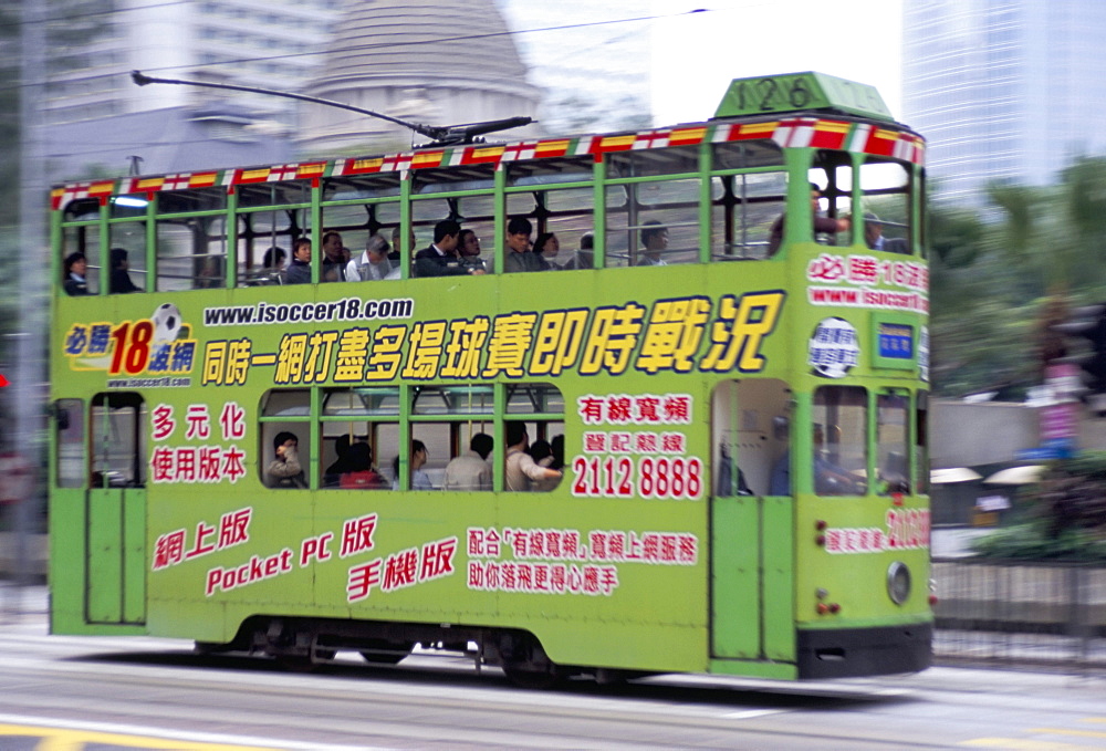 Green tram, Central, Hong Kong Island, Hong Kong, China, Asia