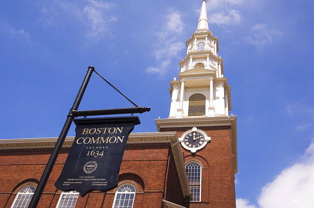 Park Street Church and Boston Common sign, Boston, Massachusetts, USA