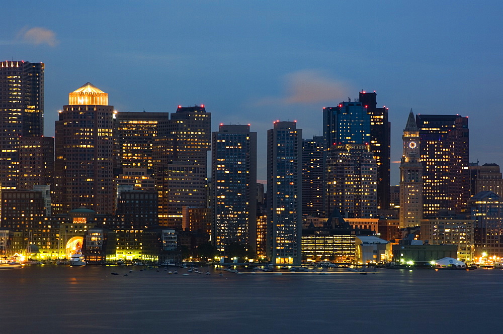 The skyline of the Financial District across Boston Harbor, Boston, Massachusetts, USA