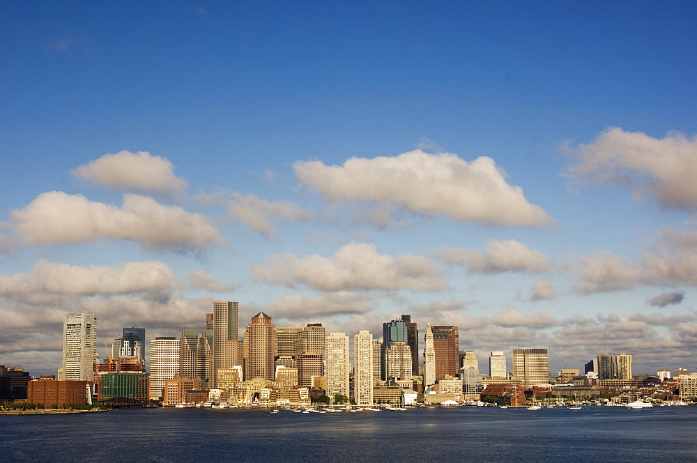 The skyline of the Financial District across Boston Harbor, Boston, Massachusetts, USA