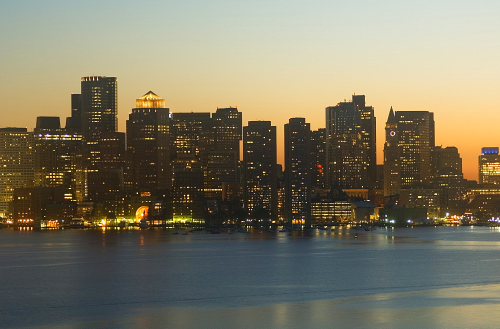 City skyline at dusk, Boston, Massachusetts, USA