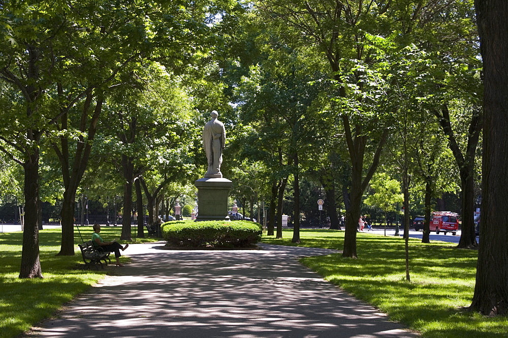 Tree lined central mall in Commonwealth Avenue, Boston, Massachusetts, USA