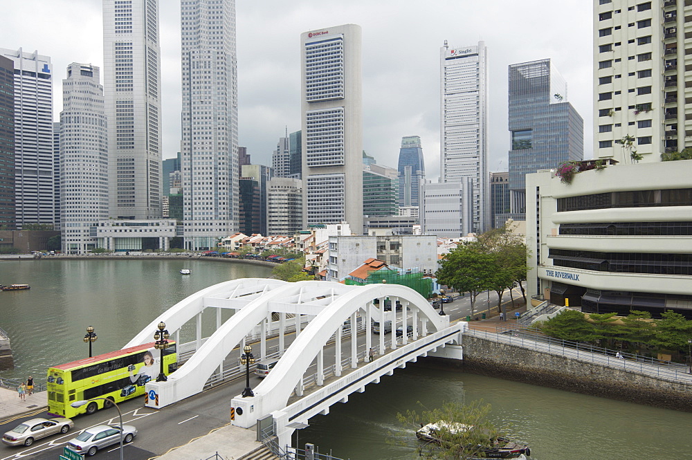 Elgin Bridge, Boat Quay and the Financial District beyond, Singapore, South East Asia