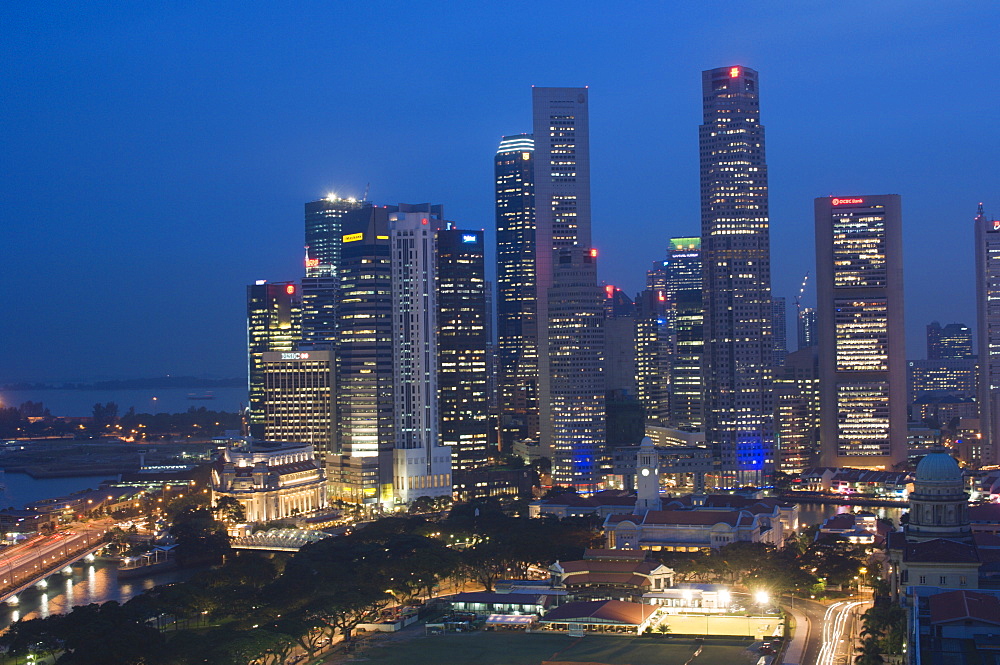 City skyline at dusk, Singapore, South East Asia