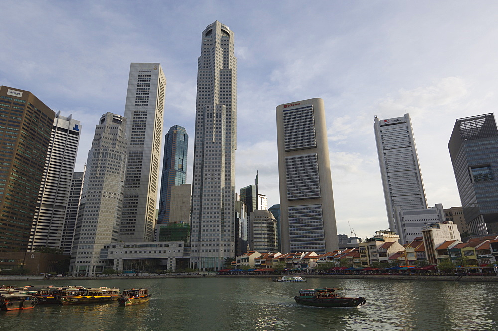 Ferries, Boat Quay, Financial District beyond, Singapore, South East Asia