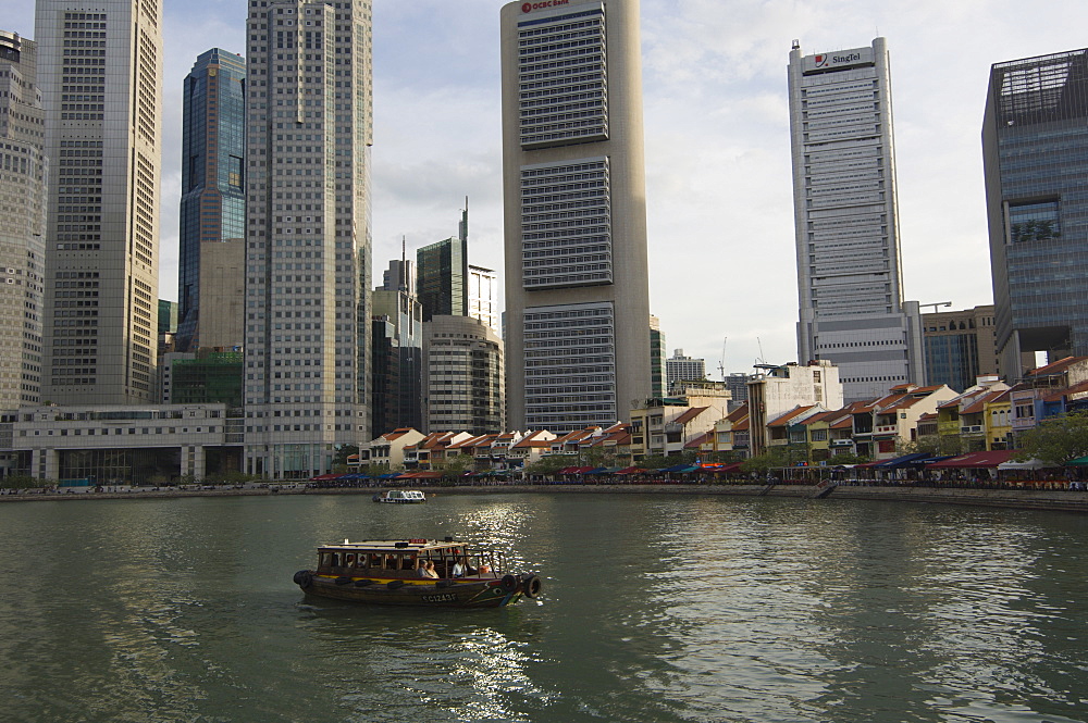 Ferry, Boat Quay, Financial District beyond, Singapore, South East Asia