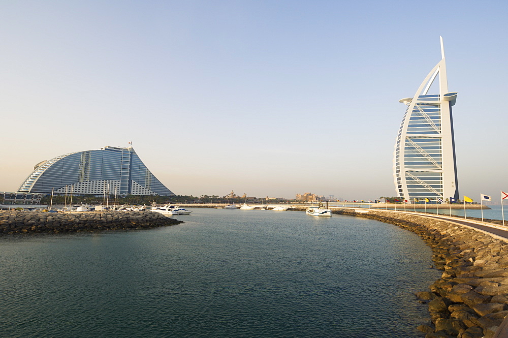 Jumeirah Beach Hotel and Burj Al Arab Hotel, Dubai, United Arab Emirates, Middle East