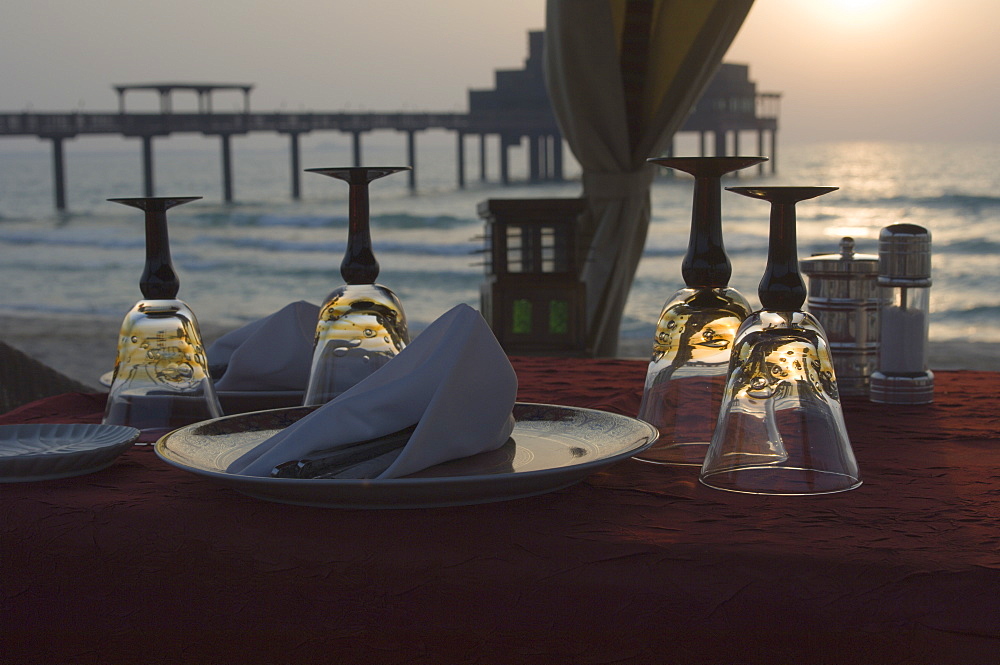 Table for two on the beach, Dubai, United Arab Emirates, Middle East