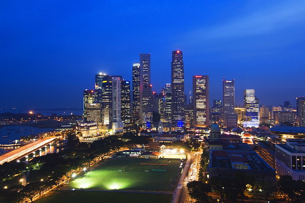 City skyline at dusk, Singapore, Southeast Asia, Asia