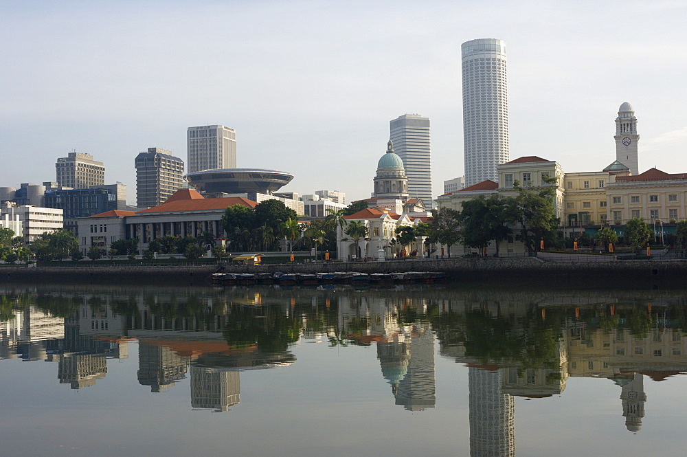 Parliament Buildings from Boat Quay, Singapore, Southeast Asia, Asia