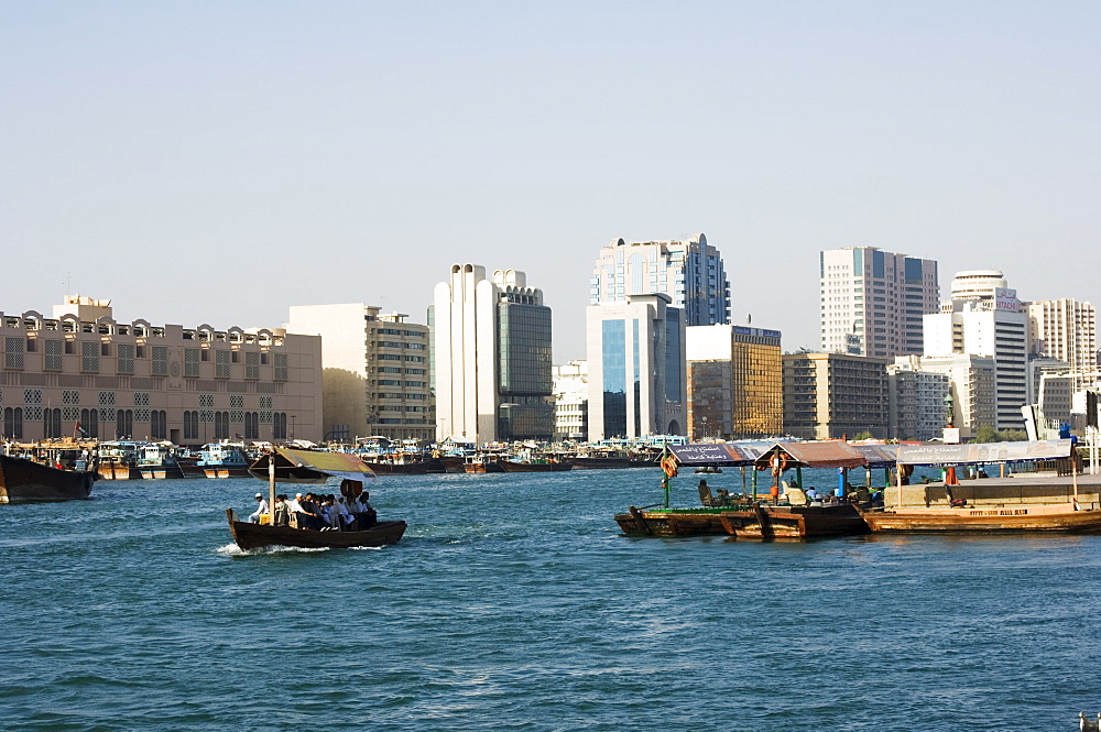 Boat traffic on The Creek, Dubai, United Arab Emirates, Middle East