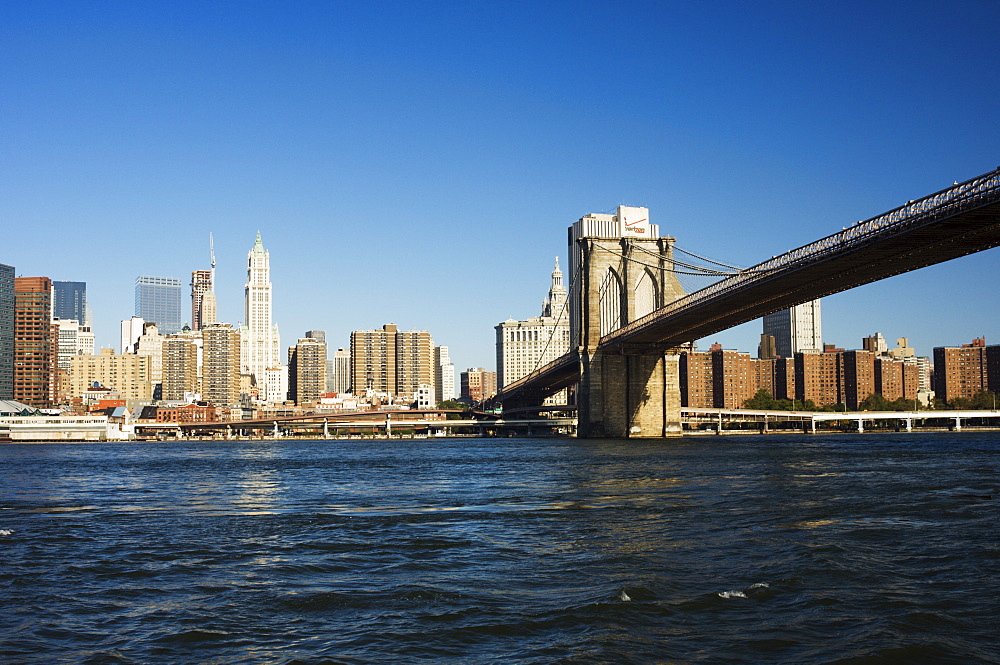 Manhattan skyline, Brooklyn Bridge and the East River, New York City, New York, United States of America, North America