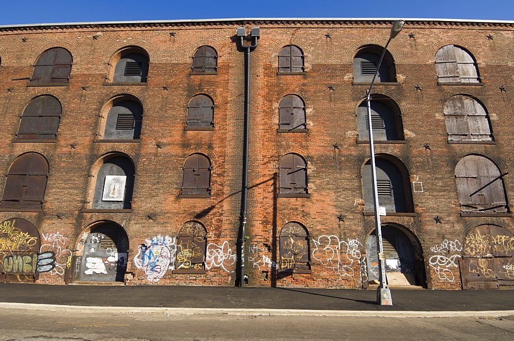 Derelict warehouses in the DUMBO (Down Under Manhattan Bridge Overpass) neighbourhood of Brooklyn, New York City, New York, United States of America, North America