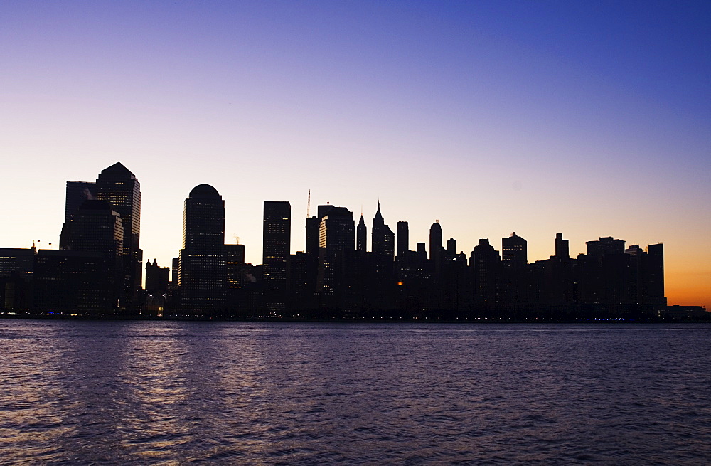 Lower Manhattan skyline at dawn, New York City, New York, United States of America, North America