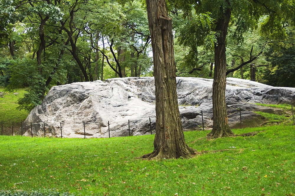 Granite outcrops in Central Park, Manhattan, New York City, New York, United States of America, North America