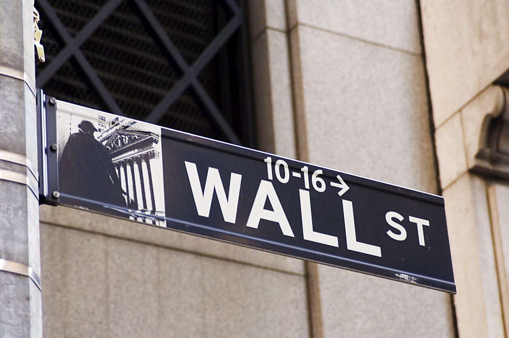 Wall Street sign Manhattan, New York City, New York, United States of America, North America