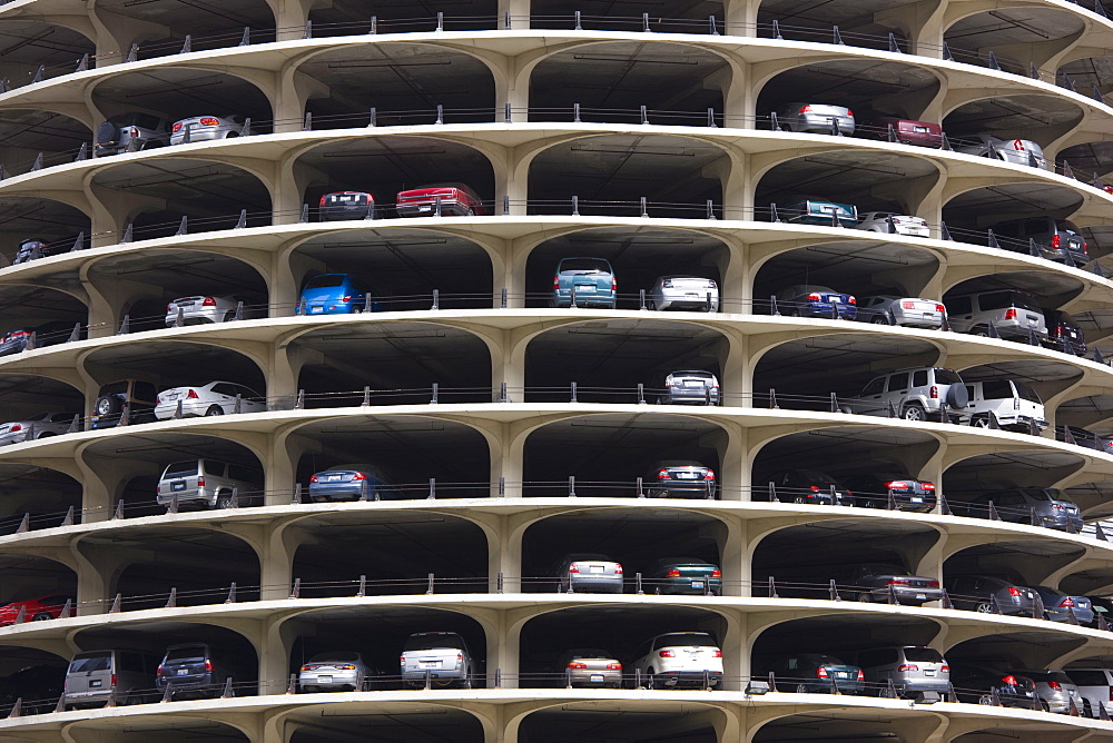 Marina City, car parking, Chicago, Illinois, United States of America, North America