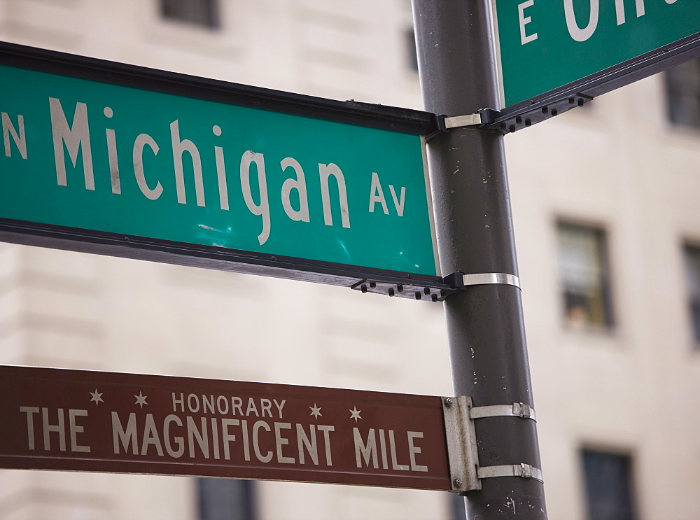 Signposts, the Magnificent Mile, North Michigan Avenue, Chicago, Illinois, USA