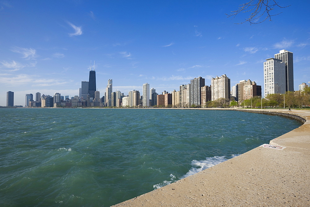 Near North skyline and Gold Coast, from Lake Michigan, Chicago, Illinois, United States of America, North America