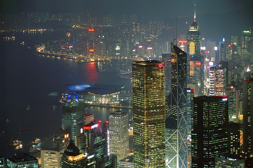 Skyline and Victoria Harbour at night from the Peak, Hong Kong Island, Hong Kong, China, Asia