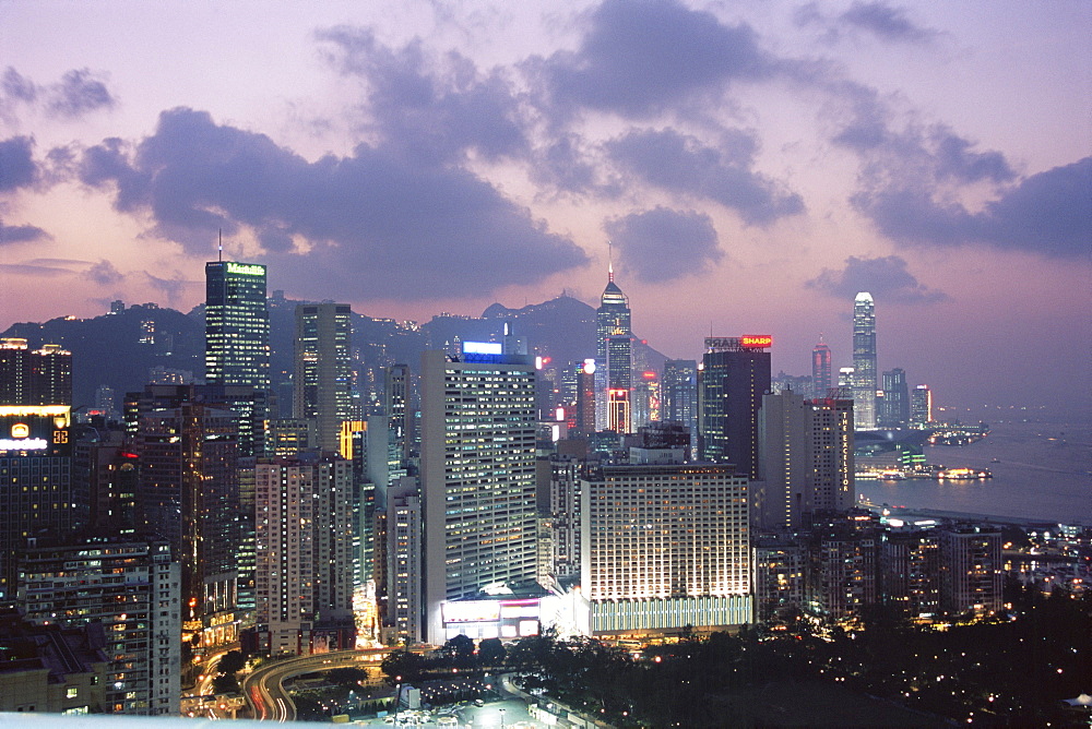 Hong Kong Island skyline, Causeway Bay, in the evening, Hong Kong, China, Asia