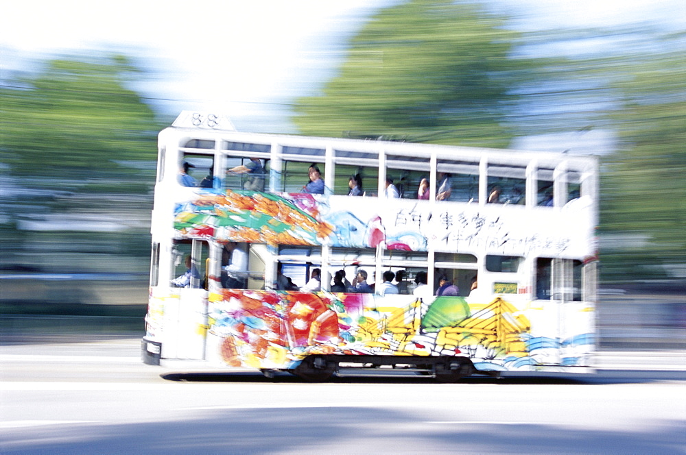 Tram travelling at speed, Hong Kong Island, Hong Kong, China, Asia