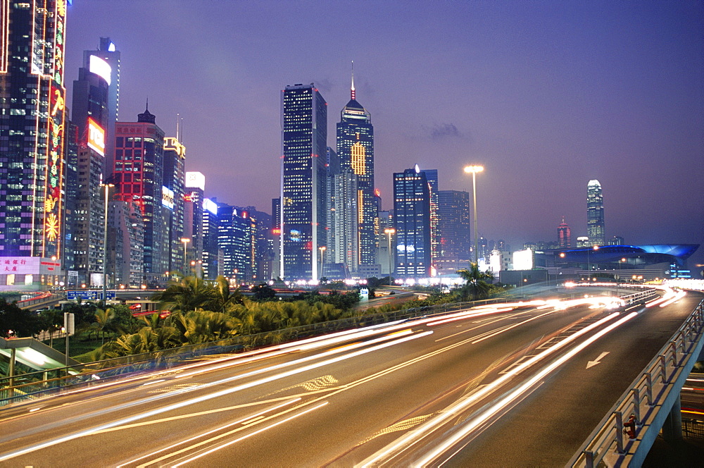 Expressway in the evening, Wan Chai, Hong Kong Island, Hong Kong, China, Asia