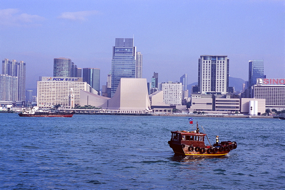 Kowloon skyline from Victoria Harbour, Hong Kong, China, Asia