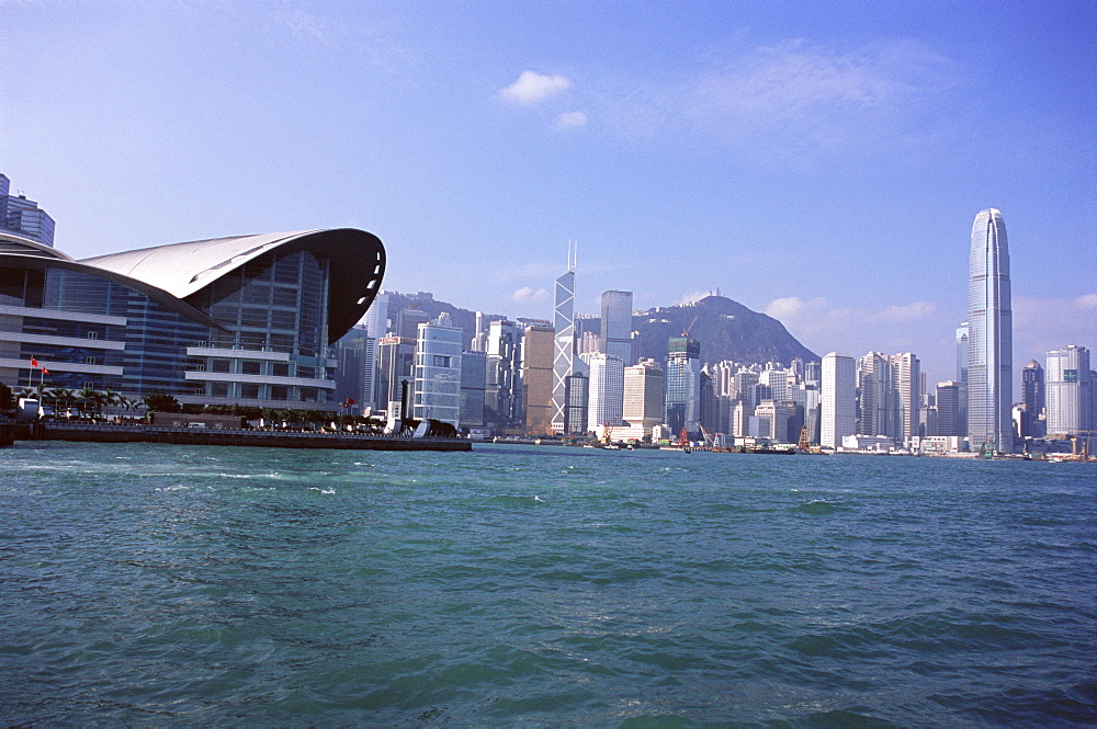 Exhibition and Convention Center and skyline, Victoria Harbour, Hong Kong, China, Asia