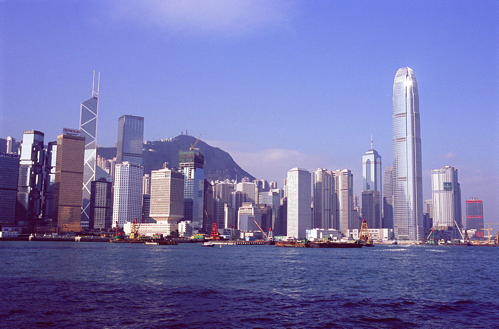 Skyline of Central, Hong Kong Island, from Victoria Harbour, Hong Kong, China, Asia