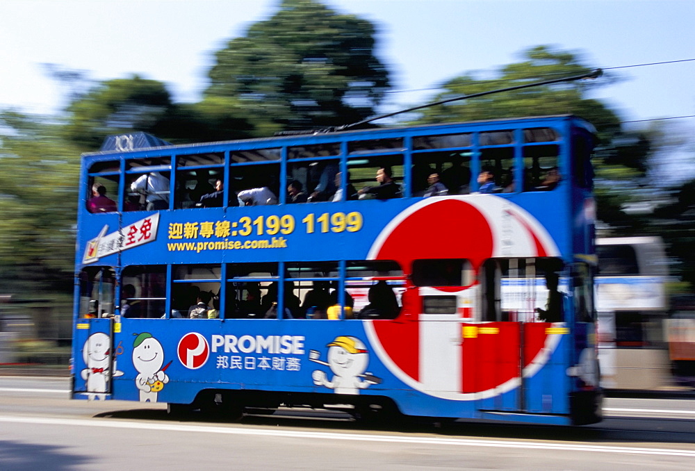 Blue tram, Causeway Bay, Hong Kong Island, Hong Kong, China, Asia