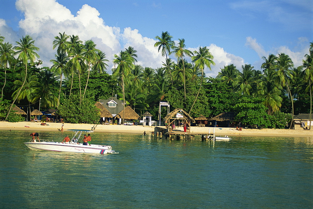 The beach and jetty at Pigeon Point, Tobago, West Indies, Caribbean, Central America