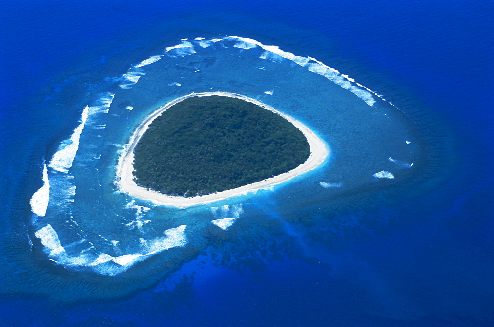 Aerial view, reef formation and island, Fiji, South Pacific islands, Pacific