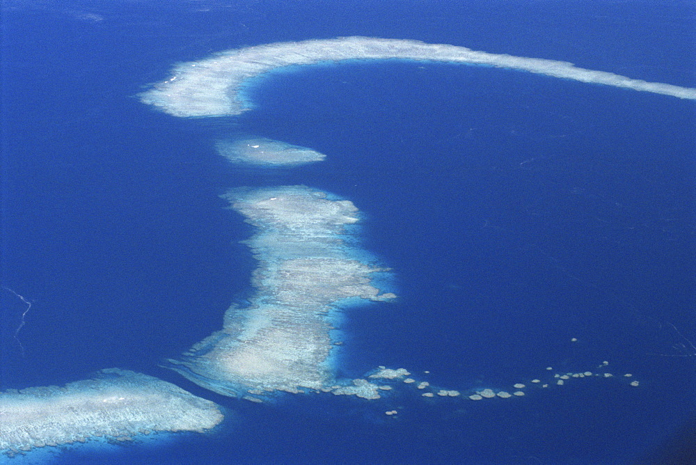 Aerial of offshore reef systems in the Solomon Islands, Pacific Ocean, Pacific