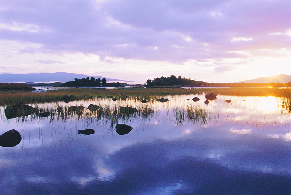 Dawn light on Loch Ba on desolate Rannoch Moor, Highlands, Scotland