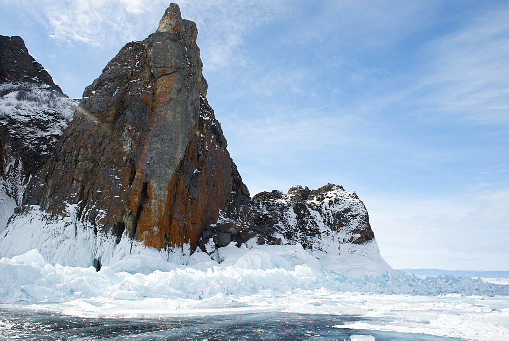 Rough ice formed at Olkhon Island as the waves freeze at the beginning of winter, Lake Baikal, Irkutsk Oblast, Siberia, Russia, Eurasia