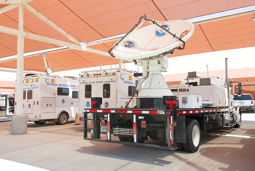 Dual-polarized X-Band mobile radar known as NOAA X-POL (NOXP), a mobile Doppler radar that operates on a 3cm wavelength (X-Band), National Weather Center, Oklahoma, United States of America, North America