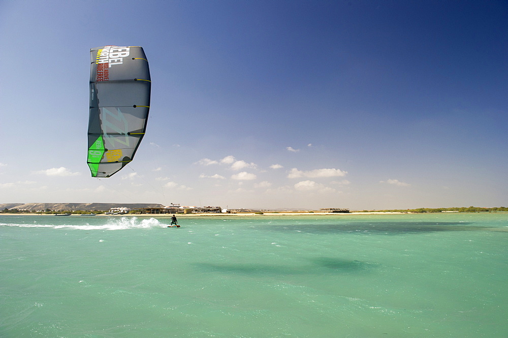 Kite surfing on Red Sea coast of Egypt, North Africa, Africa