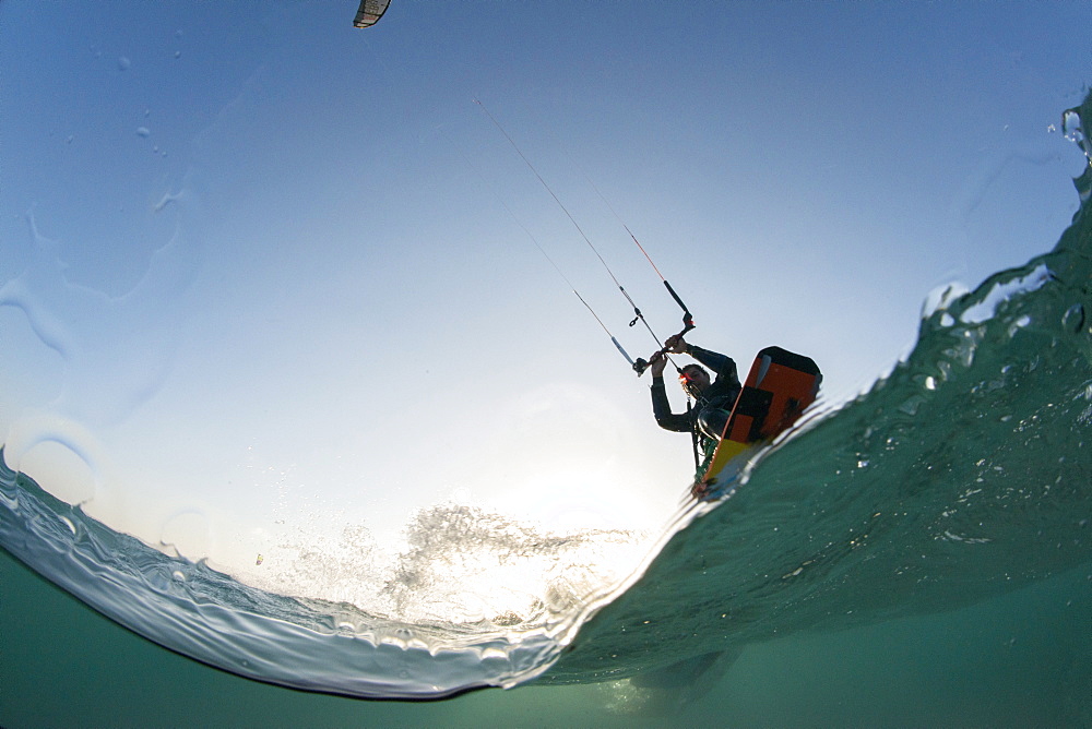 Kite surfing on Red Sea coast of Egypt, North Africa, Africa