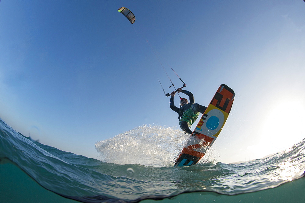 Kite surfing on Red Sea coast of Egypt, North Africa, Africa