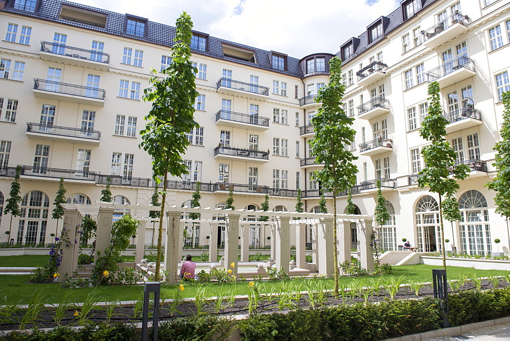 Courtyard at Cumberland House, Grade 2 listed building on Kurfurstendamm Avenue, Berlin, Germany, Europe