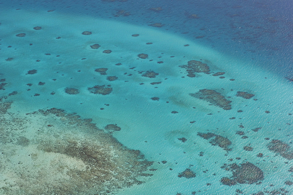 Aerial photography of coral reef formations of the Great Barrier Reef, UNESCO World Heritage Site, near Cairns, North Queensland, Australia, Pacific