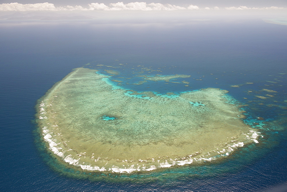 Aerial photography of coral reef formations of the Great Barrier Reef, UNESCO World Heritage Site, near Cairns, North Queensland, Australia, Pacific