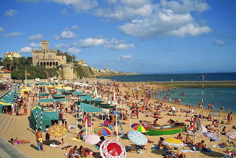 Crowded beach at Estoril, Portugal, Europe